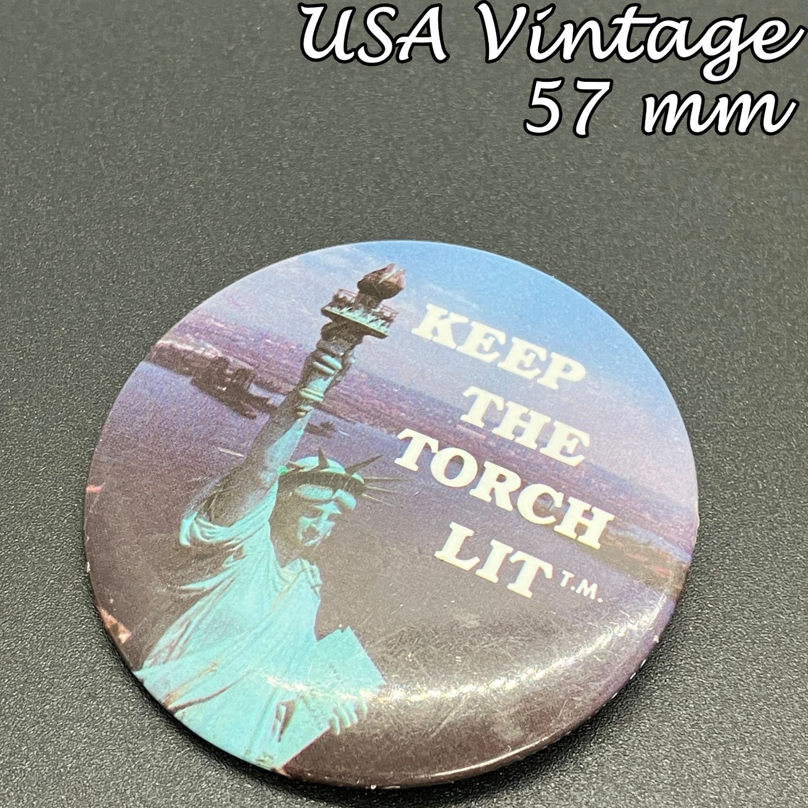ヴィンテージ 缶バッジ 輸入 アメリカ 『 自由の女神 キープ ザ トーチ