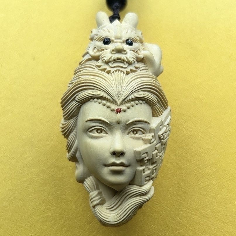 仏教美術 新作 高級柘植木彫 大唐美人 天然木製ハンドメイド/細工彫刻