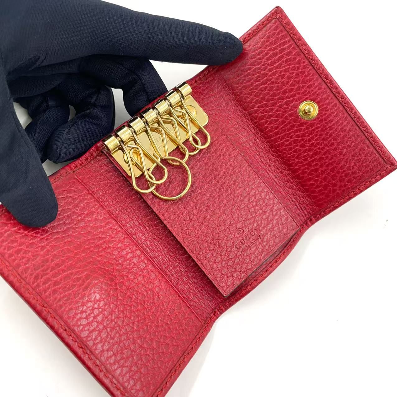 GUCCI GGマーモント プチマーモント レザー レッド キーケース