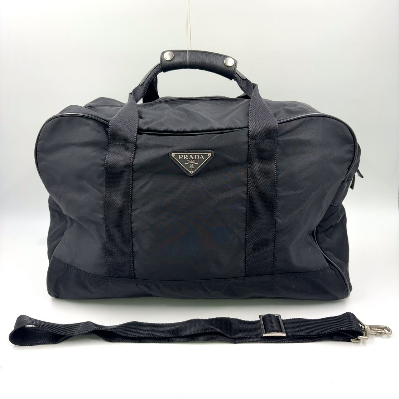 PRADA テスート 三角ロゴプレート ナイロン ブラック ボストンバッグ