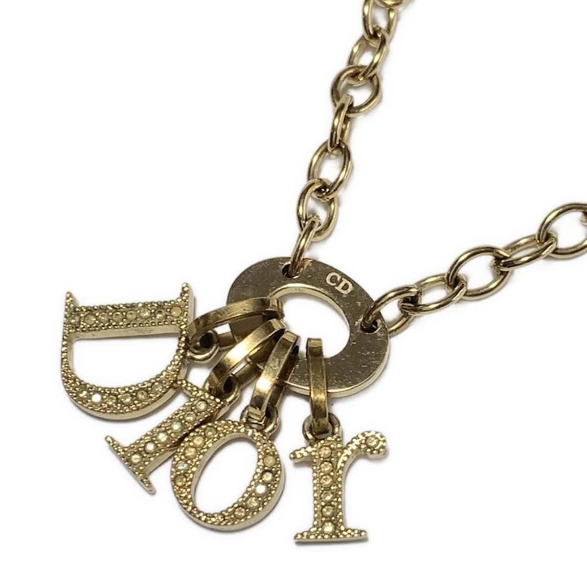 山崎 クリスチャンディオール ネックレス ゴールド クリアストーン ロゴ ネックレス GP ラインストーン ゴールド クリア クリスチャン