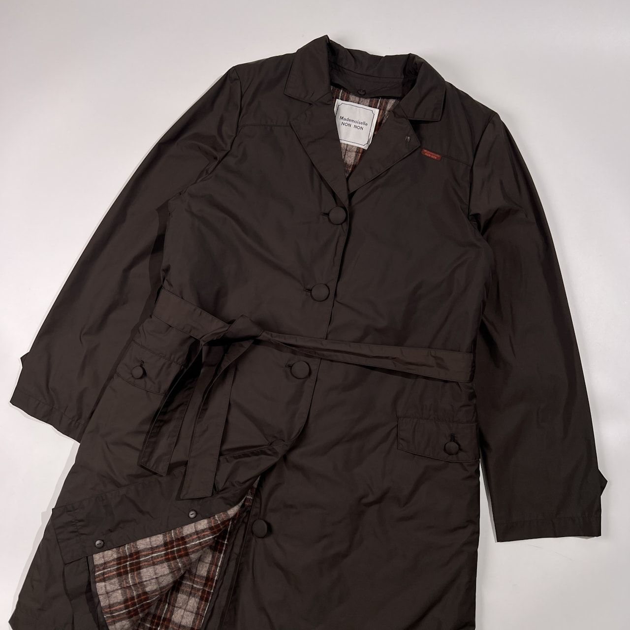 マドモアゼルノンノン 中綿 コート ロング チェック L Mademoiselle NON NON マドモアゼルノンノン チェック ウール 中綿