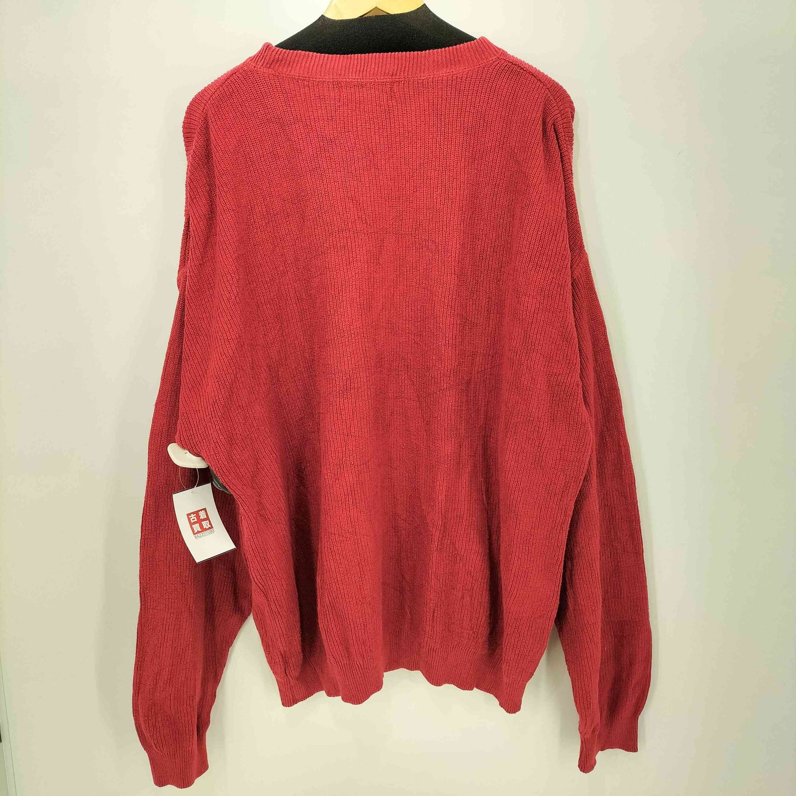 USA製 90s Eddie Bauer コットンニット 無地 赤 Vネック M エディーバウアー Eddie Bauer 90s USA製 前V リブ コットンニット