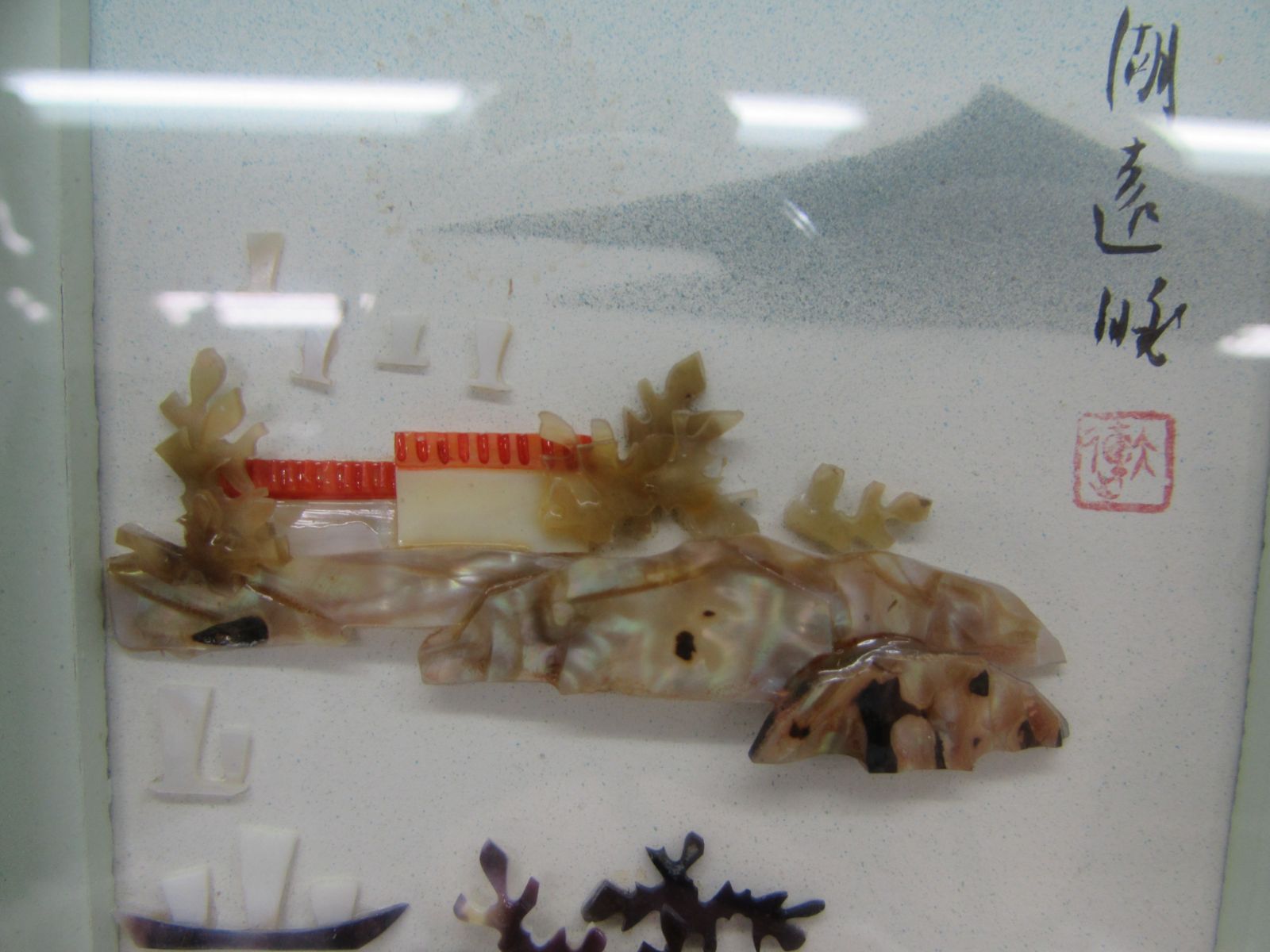 中国美術 中国珍珠貝彫画 螺鈿画 シェル 貝殻画 螺鈿細工 シャド