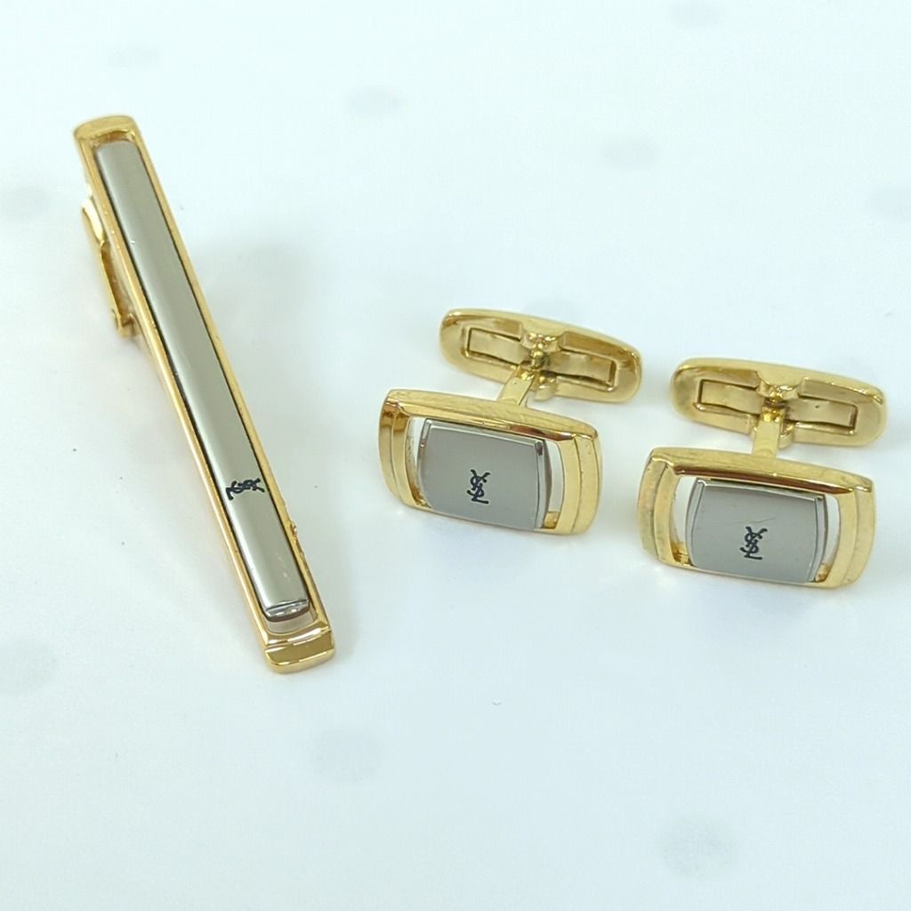 YSL イヴサンローラン SILVER925 28gカフス＆タイピン ／銀製 Yves