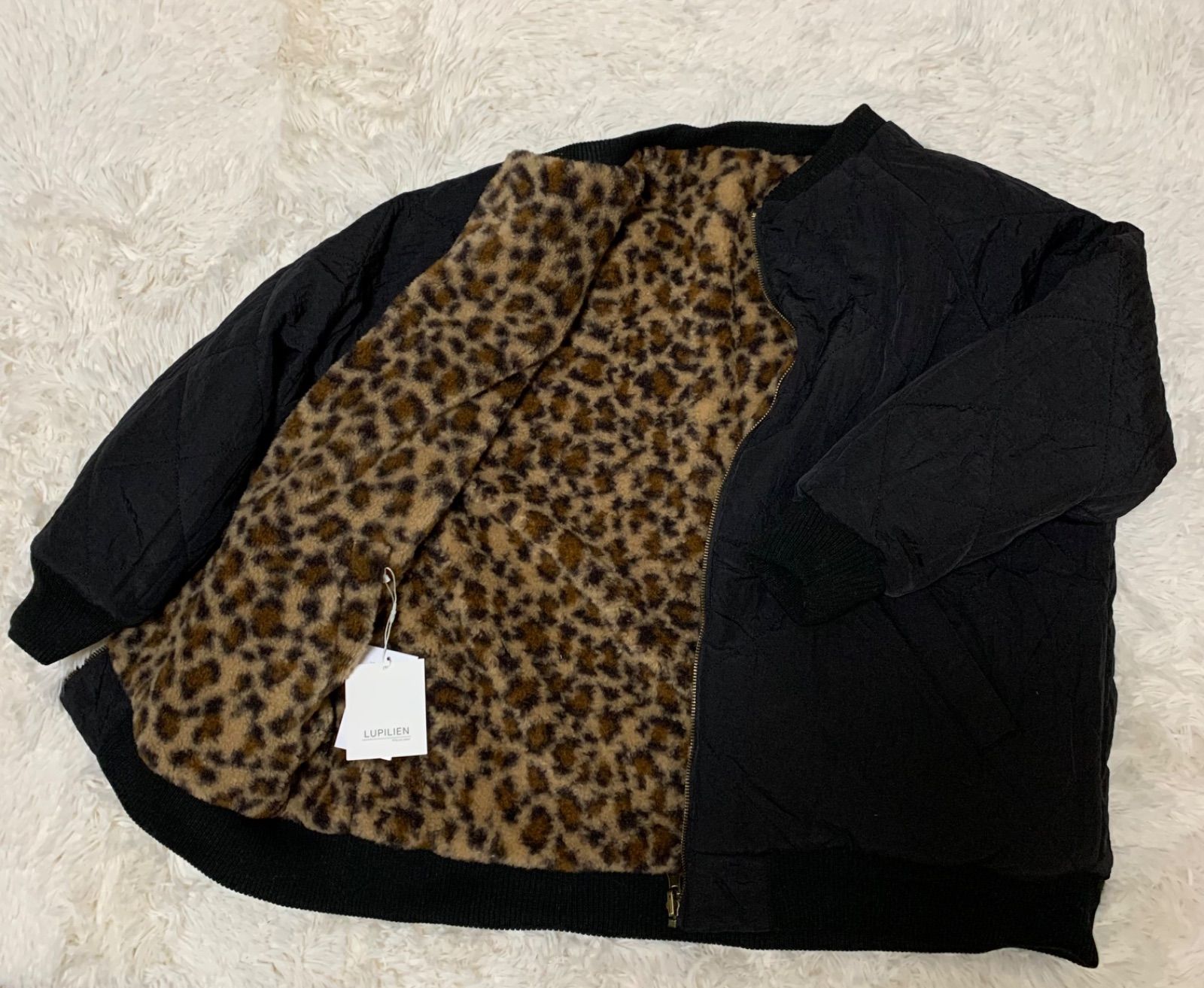 【タグ付き】LUPILIEN　リバーシブルブルゾン　ヒョウ柄　ブラック Lupilien ヒョウ柄ボア×キルティング リバーシブル ブルゾン ブラック