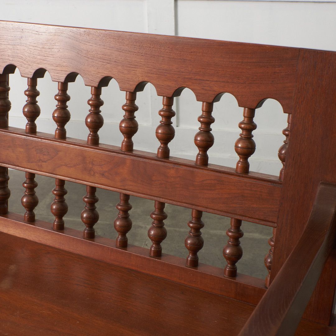 九州民芸家具 スピンドルバック ベンチ チーク 無垢材 3人掛け 板座