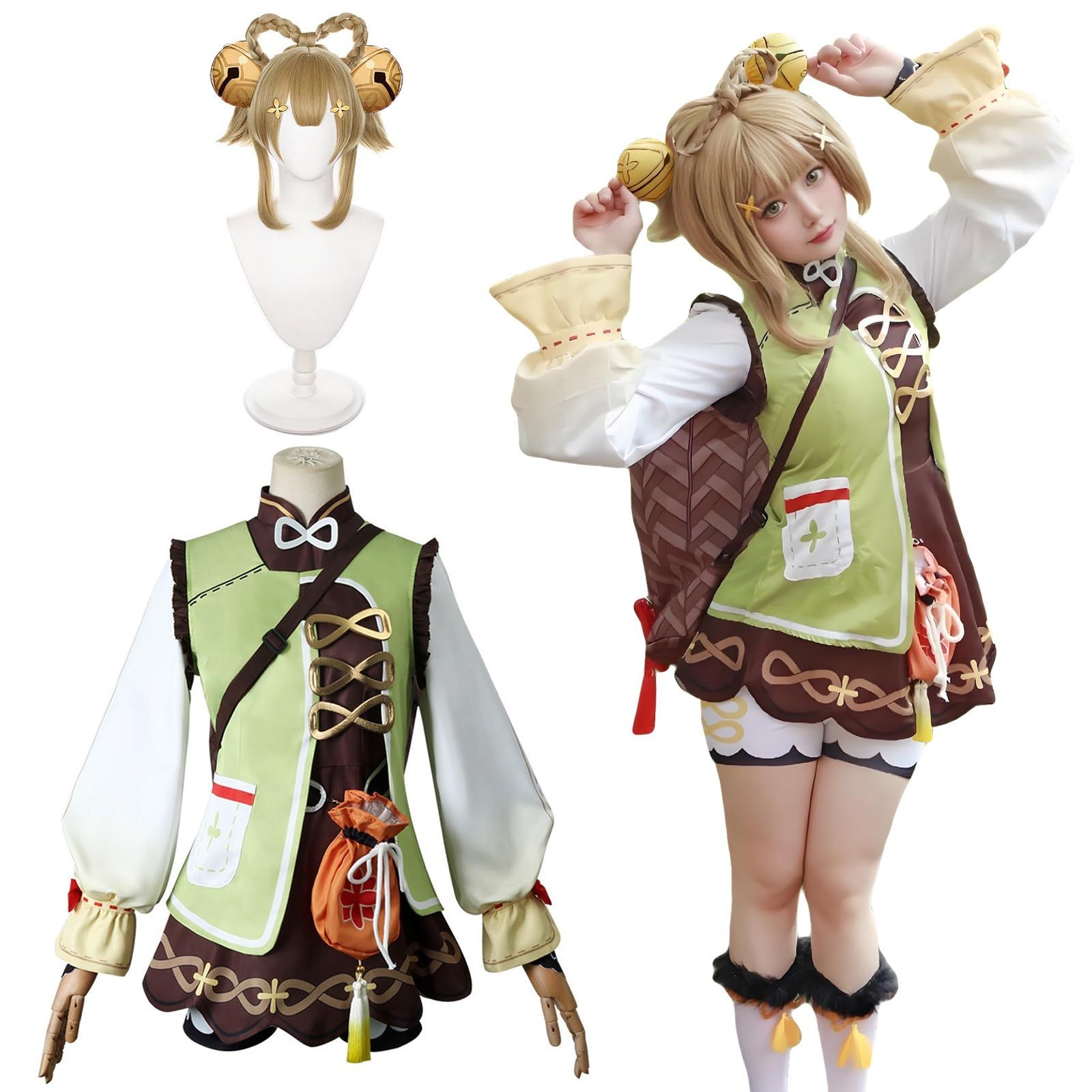 神併 ヨォーヨ コスプレ ウィッグ付き 幼い弟子 原神 コスプレ衣装 フルセット コスチューム 大人用 仮装 文化祭 Genshin Yaoyao cosplay ヨォーヨ ウィッグ付きXS