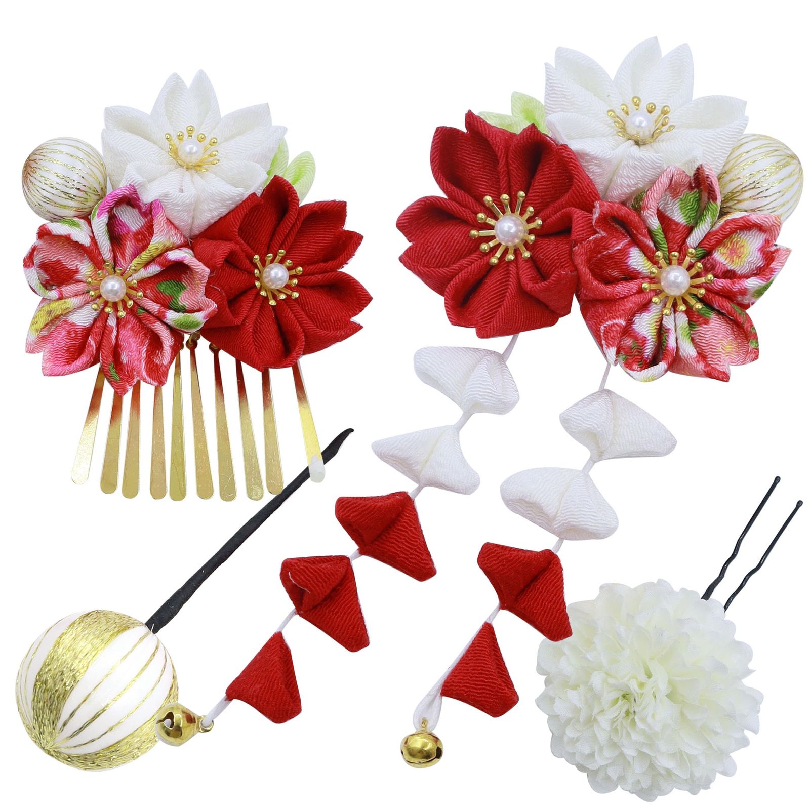 JZOON] 七五三 髪飾り つまみ細工 3点セット 桜デザイン 可愛い 和玉