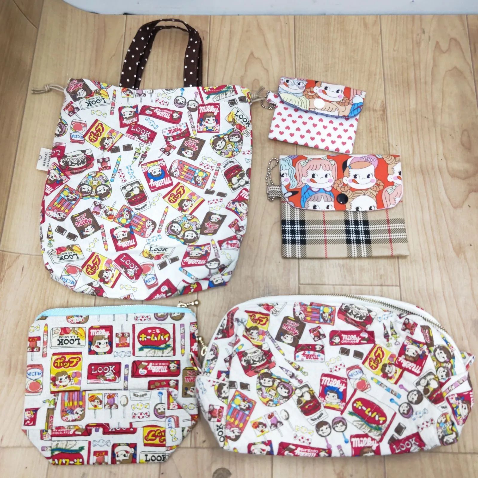 S93664 ペコちゃん トートバッグ セカンドバッグ 小銭入 ハンドメイド 
