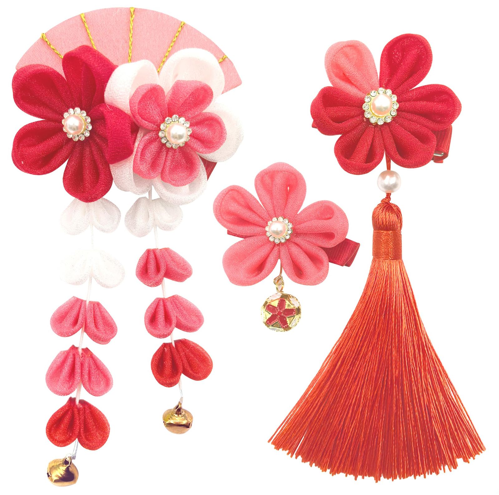 JZOON] 七五三 髪飾り つまみ細工 3点セット 桜デザイン 可愛い 和玉