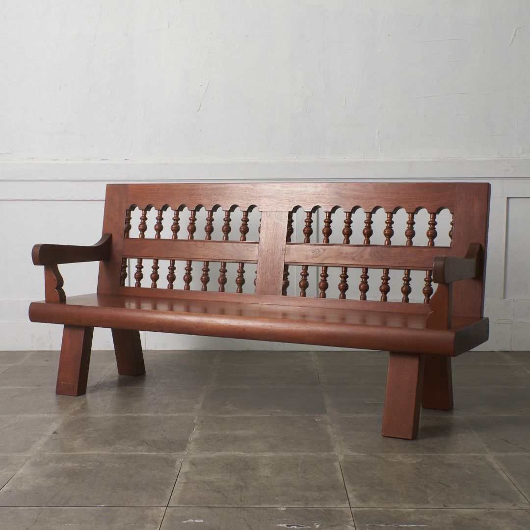 九州民芸家具 スピンドルバック ベンチ チーク 無垢材 3人掛け 板座