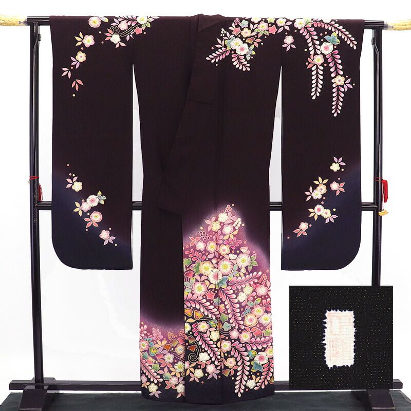 振袖 長襦袢 2点 セット 成人式 購入 正絹 黒 濃紫 辻が花 落款 身丈