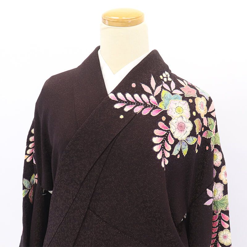 振袖 長襦袢 2点 セット 成人式 購入 正絹 黒 濃紫 辻が花 落款 身丈