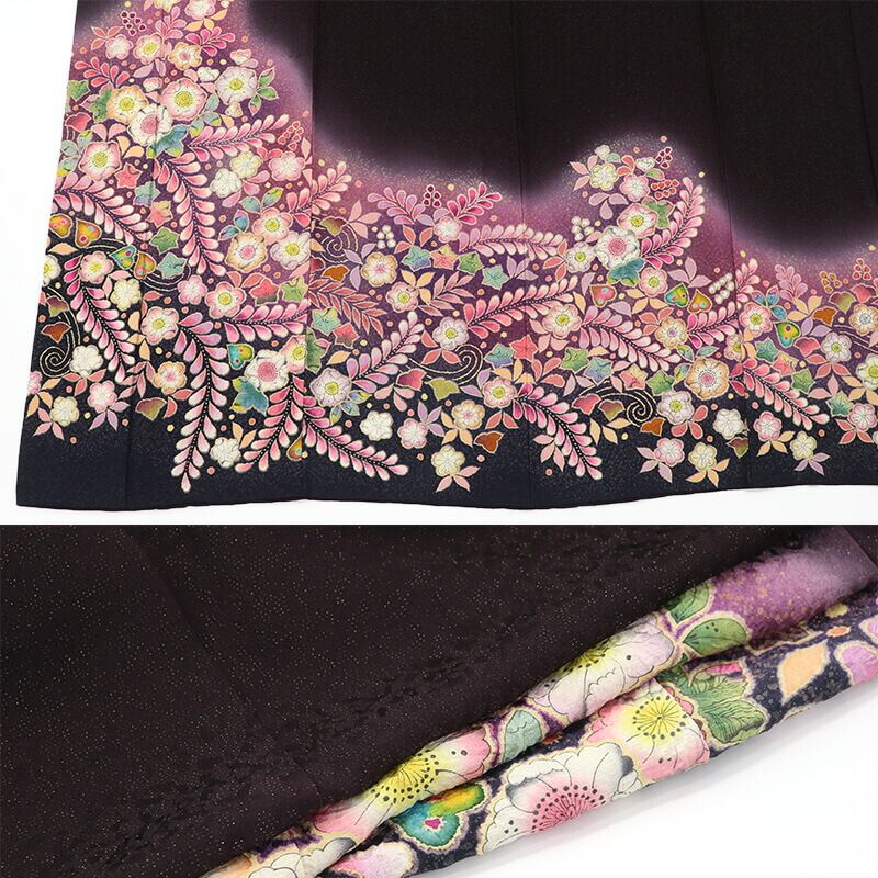 振袖 長襦袢 2点 セット 成人式 購入 正絹 黒 濃紫 辻が花 落款 身丈