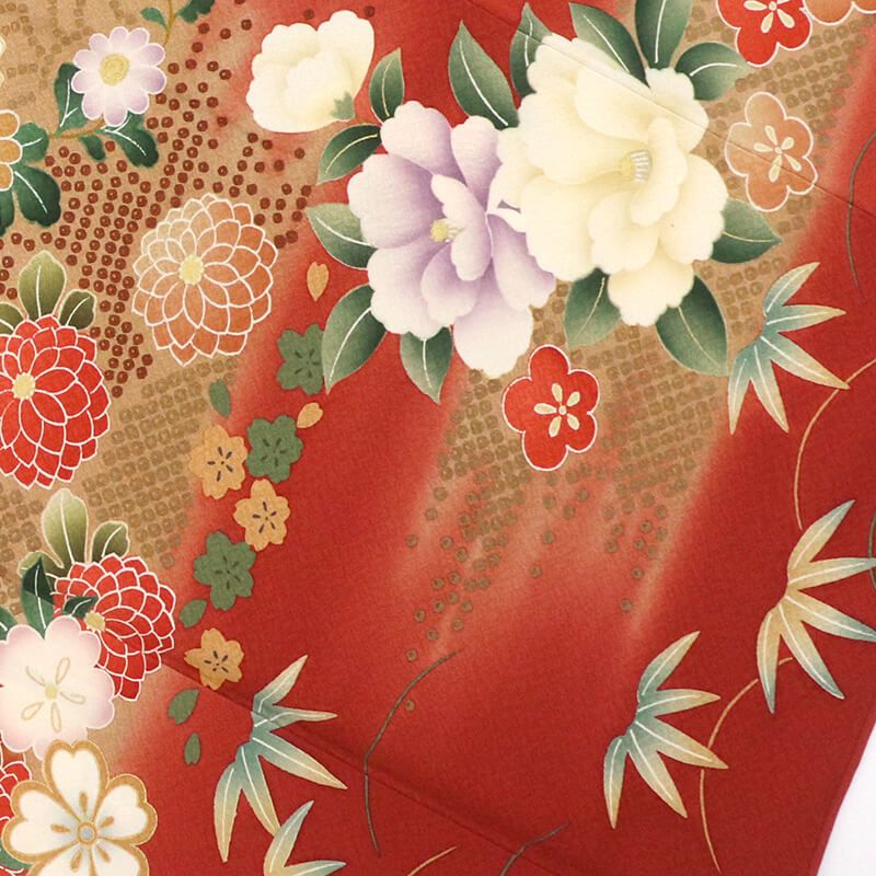 振袖 長襦袢 2点 セット 成人式 購入 正絹 赤 花束 菊 桜 古典柄 身丈