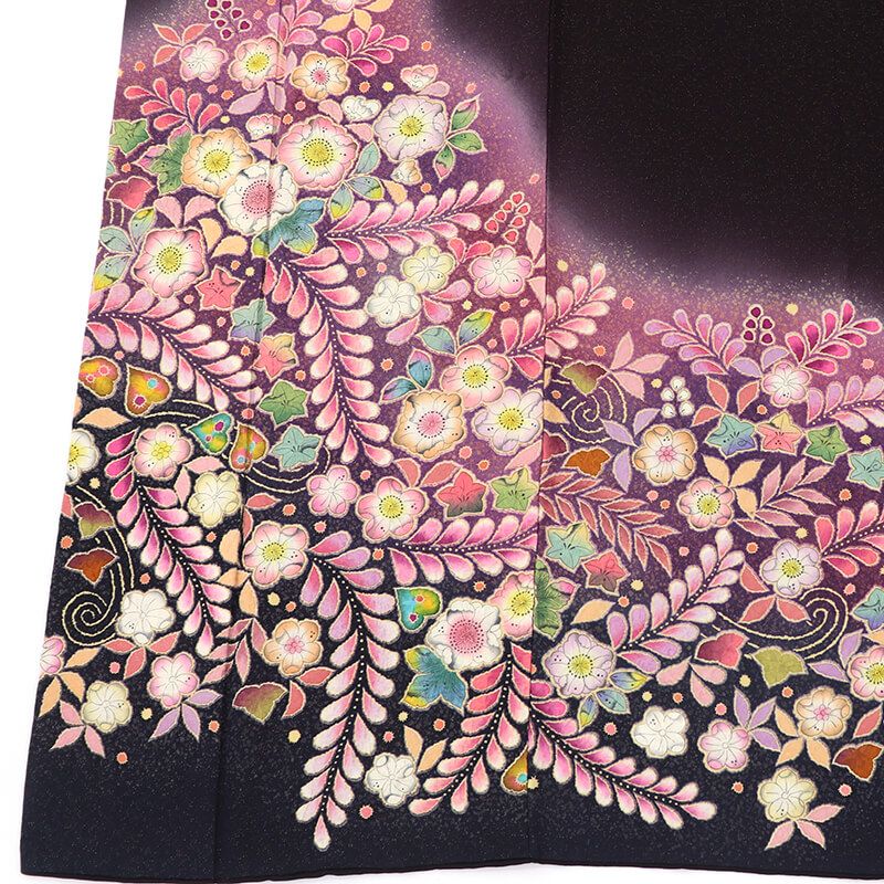 振袖 長襦袢 2点 セット 成人式 購入 正絹 黒 濃紫 辻が花 落款 身丈