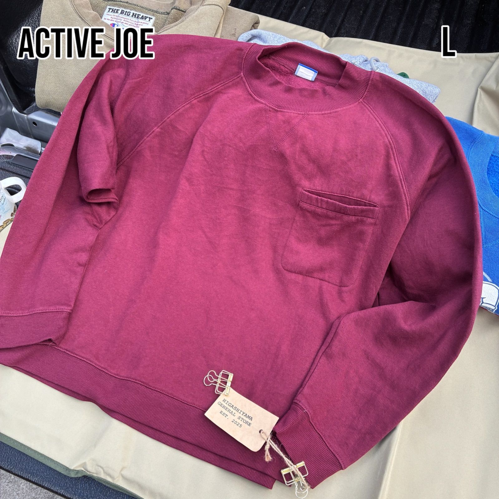 希少 Active Joe ポケット付 スウェット エンジ L 短丈 幅広 リバース 