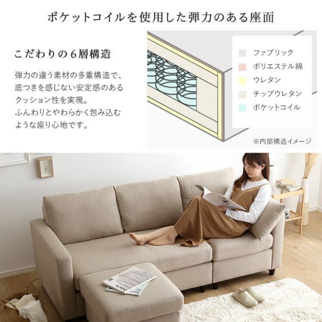 ソファ 3人掛け 190幅 座面高さ43cm カウチソファ コーナー