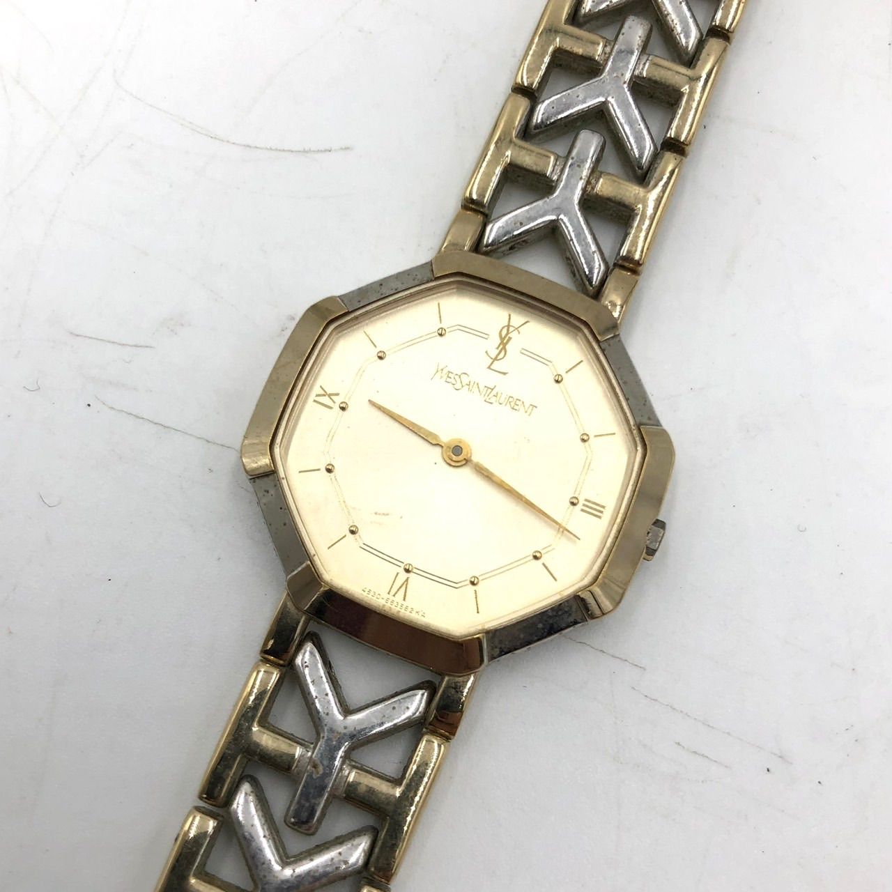 イヴサンローラン 腕時計 レディース オクタゴン コンビ YSLロゴ