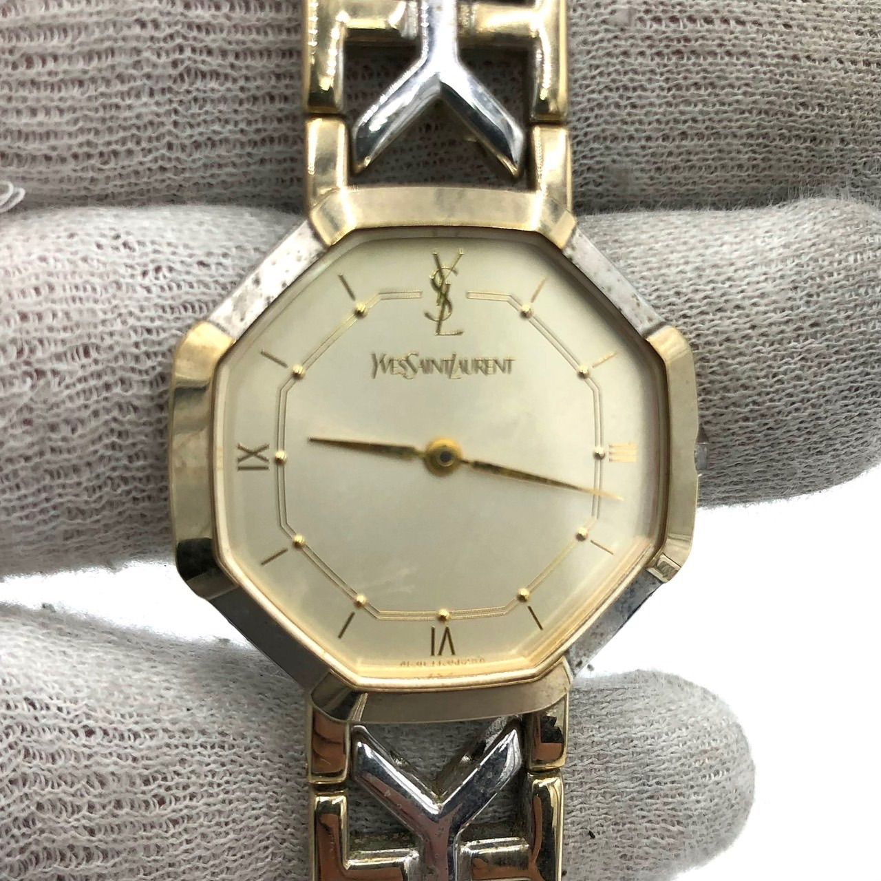 イヴサンローラン 腕時計 レディース オクタゴン コンビ YSLロゴ
