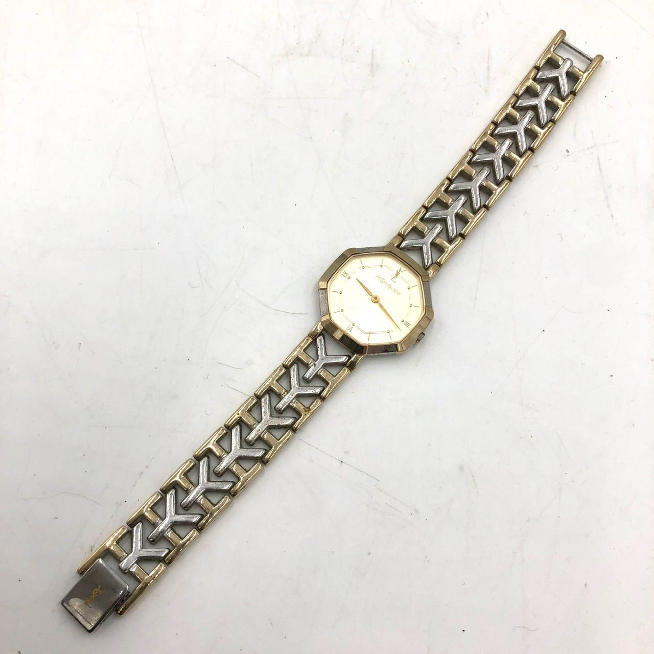 イヴサンローラン 腕時計 レディース オクタゴン コンビ YSLロゴ