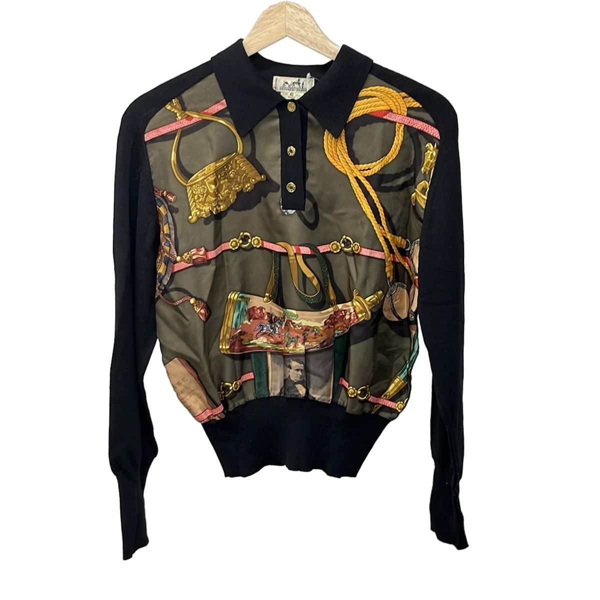 HERMES(エルメス) 長袖シャツ サイズ42 M メンズ - 黒×マルチ ニット