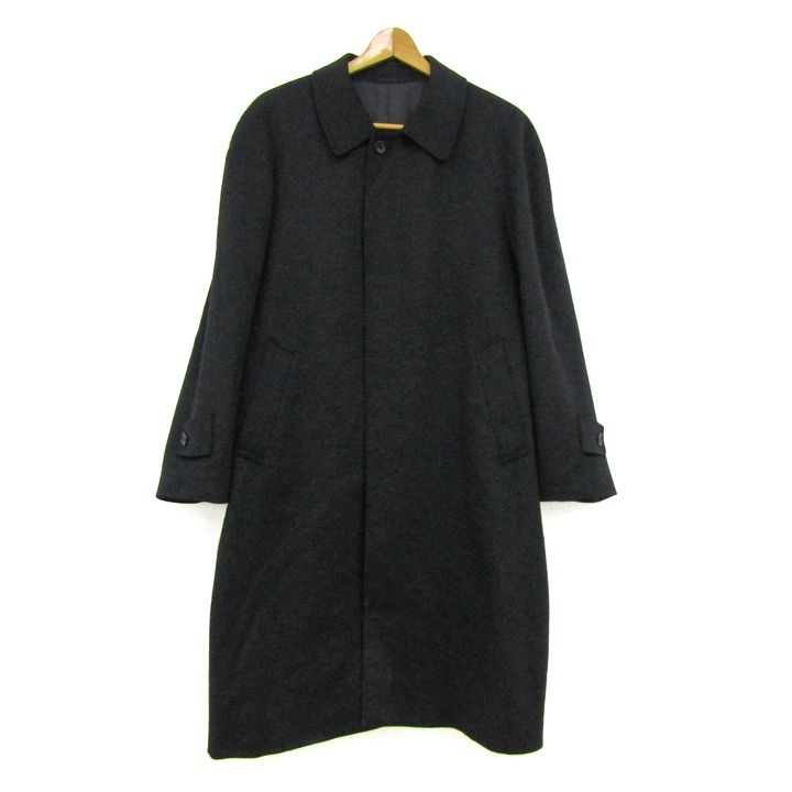 古着 美品 CASHMERE BLEND カシミヤブレンド 長袖 カシミヤ ステンカラーコート A5 ブラック メンズ カシミヤ ステンカラーロングコート カシミヤ100% アウター 黒 メンズ