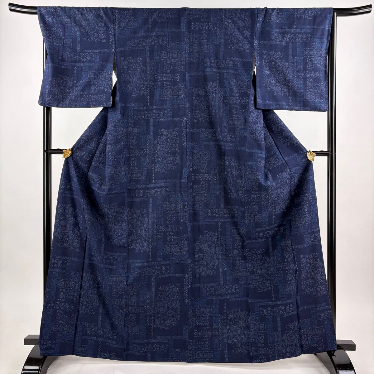 美品】結城紬 身丈167cm 裄丈68cm L 袷 本場結城紬 100亀甲 証紙あり