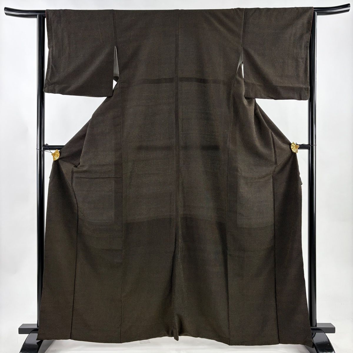 お召 身丈164.5cm 裄丈63.5cm S 袷 本塩沢 証紙 絣柄 焦茶色 正絹 名品