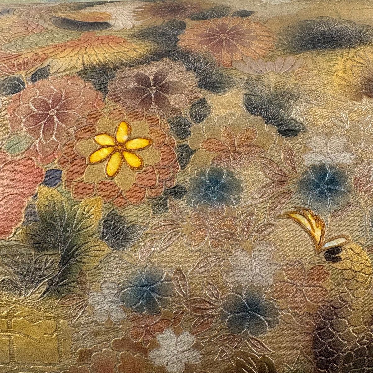 袋帯 秀品 鴛鴦 草花 螺鈿 金銀彩 鶯色 お太鼓柄 正絹 【中古】 - メルカリ