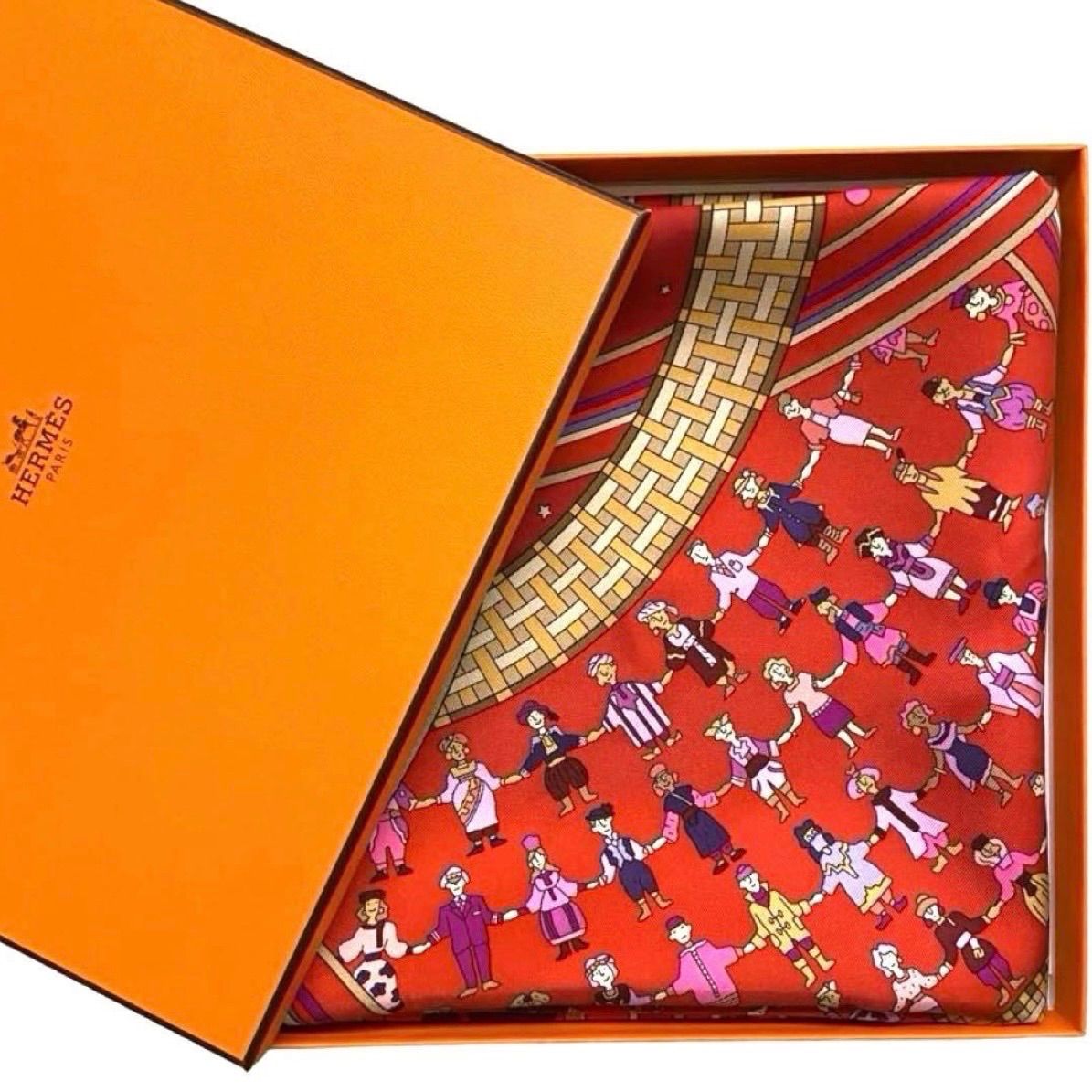 極美品 色映え 可愛い エルメス シルクスカーフ カレ90 手を差し伸べる