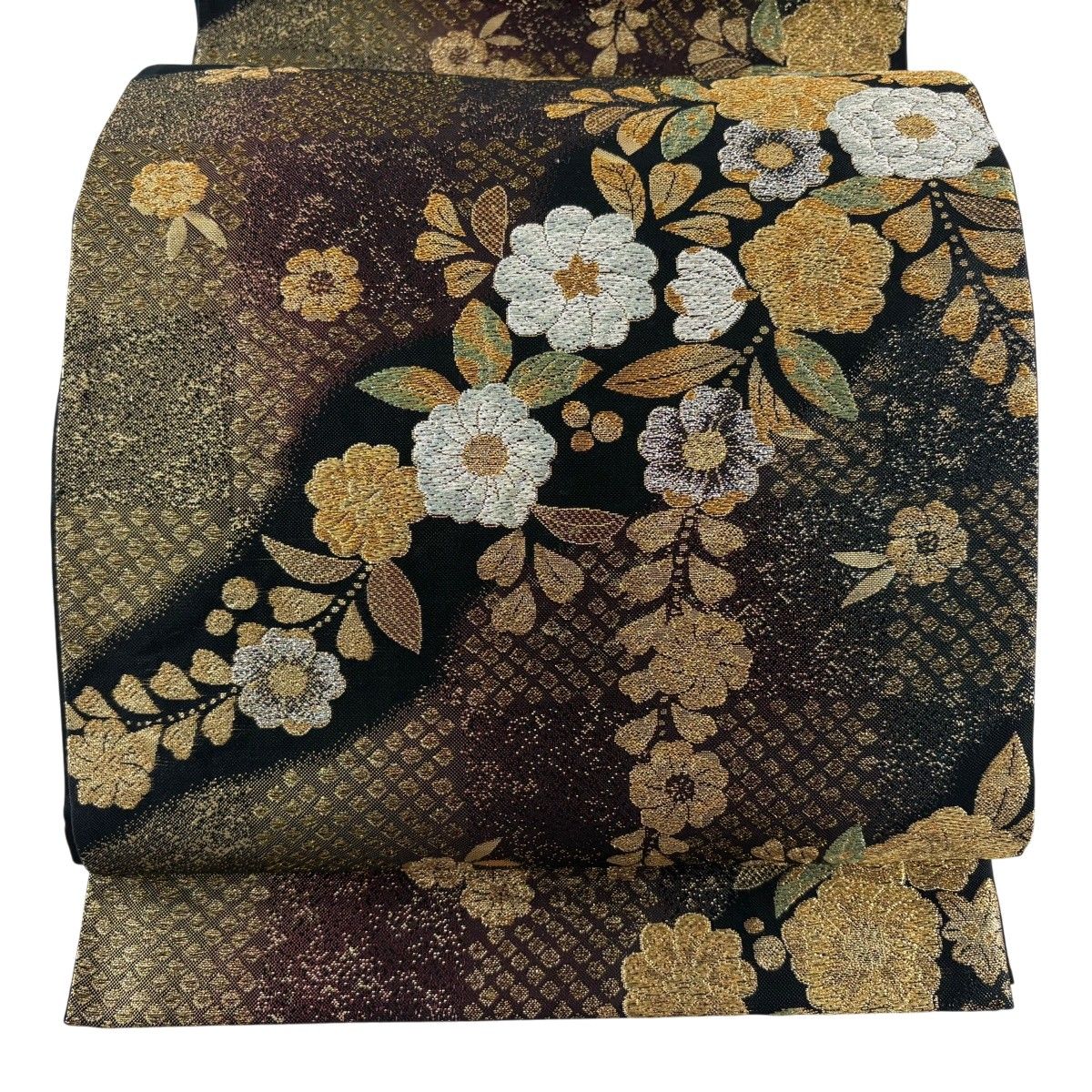 袋帯 美品 秀品 狩猟文 鳥 金糸 茶緑色 六通 正絹 【中古】 | TSUM1947.BY