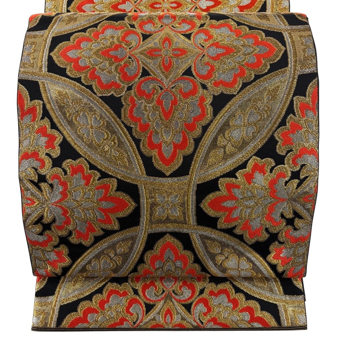 美品】 袋帯 秀品 川島織物 落款 関西仕立て 振袖向き 七宝 華文 金