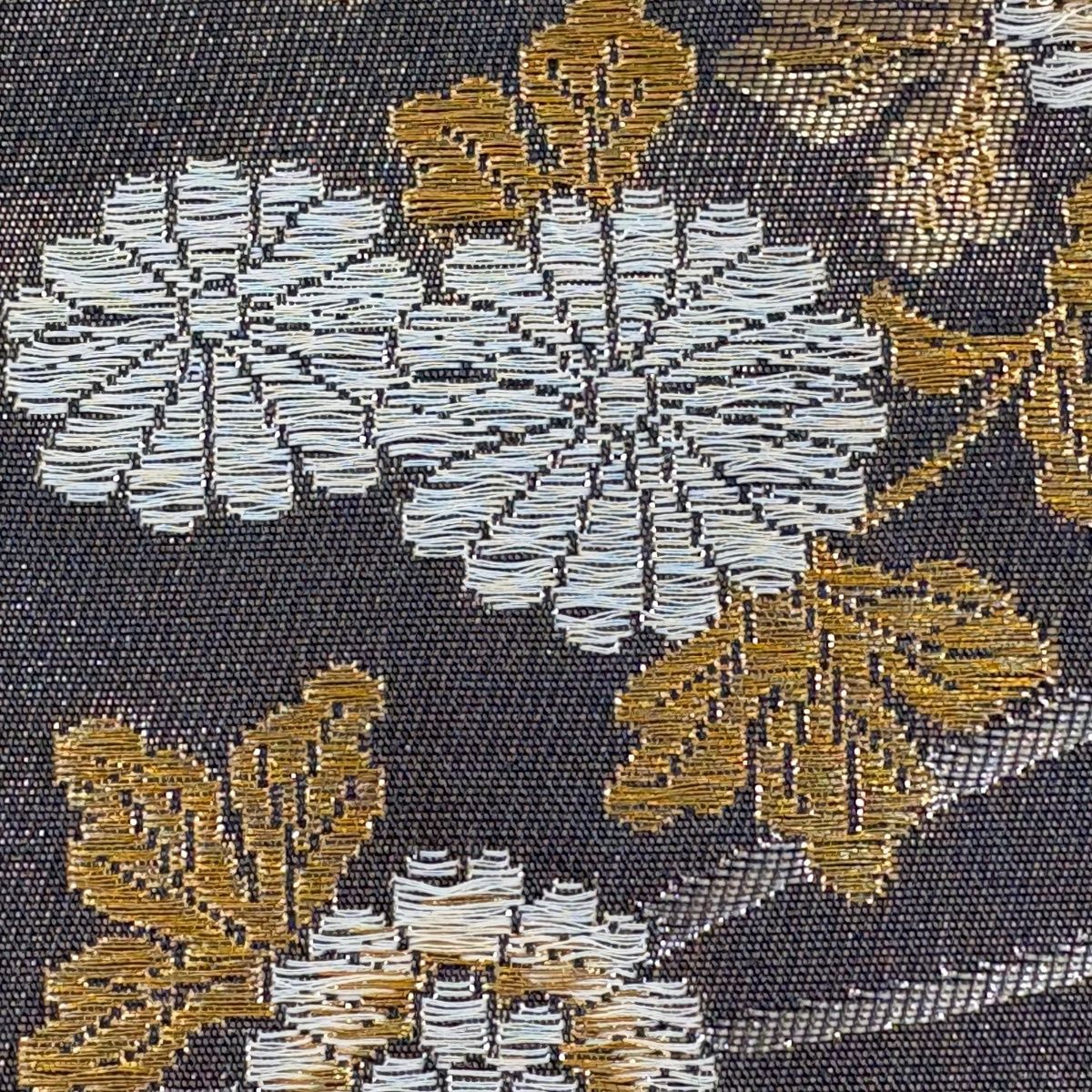 美品】 袋帯 秀品 御所車 宝づくし 金銀糸 箔 銀色 六通 正絹 【中古