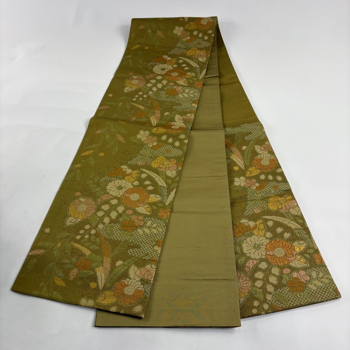 専用ページ　正絹　六通袋帯【鱗文様　花　鹿の子】 正絹 六通袋帯【鱗文様 花 鹿の子】 9417］袋帯 鱗文様 鹿の子 六通