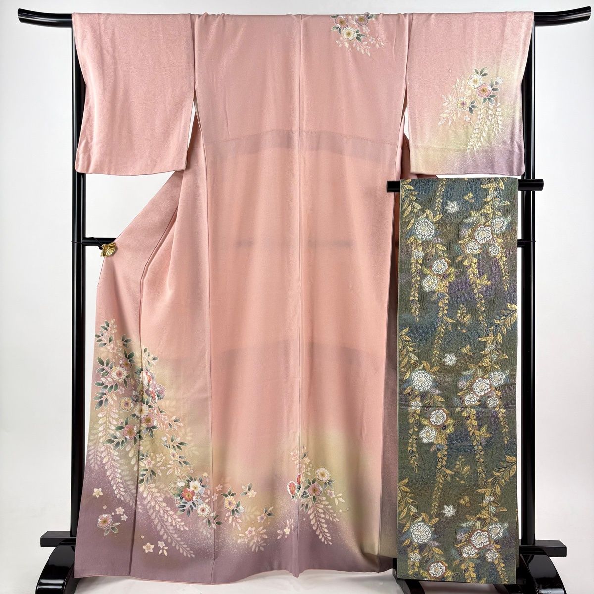 20日まで　訪問着　フルセット　辻が花　裄66 卒業式入学式M L 袋帯　ピンク 訪問着 身丈167cm 裄丈69cm L 袷 袋帯セット 落款 辻が花 桜 ぼかし