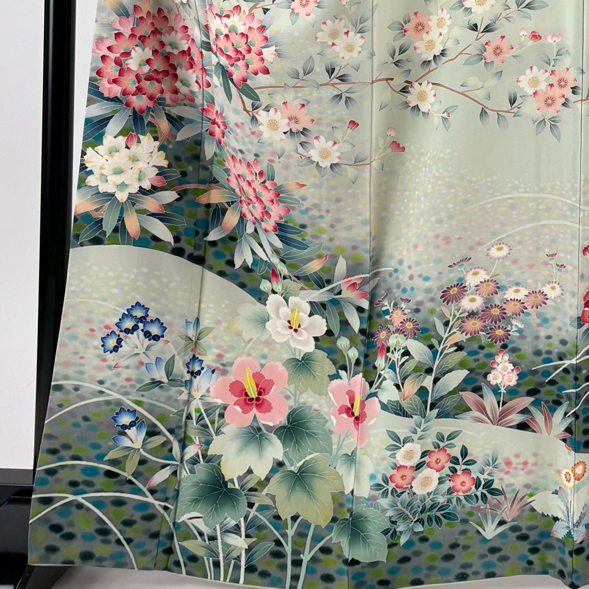 訪問着 身丈167cm 裄丈68.5cm L 袷 袋帯セット 落款 枝花 桜 ぼかし 薄 