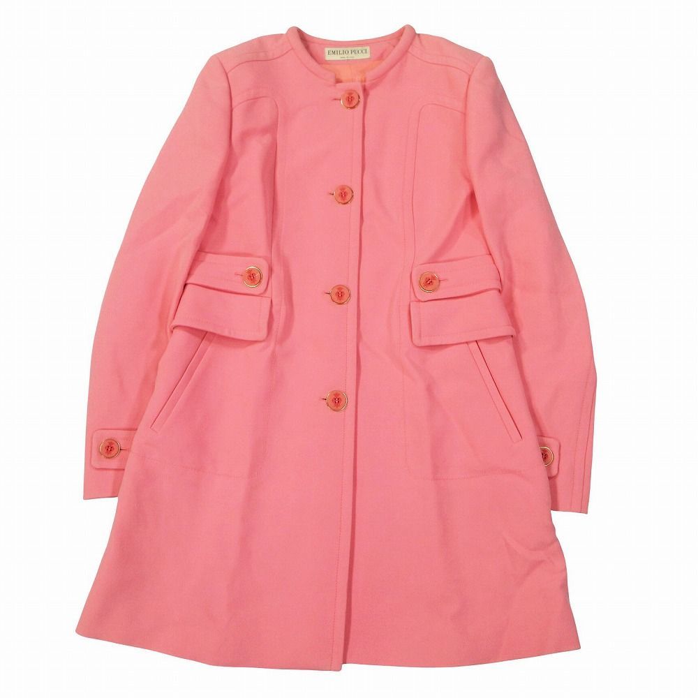 美品EMILIO PUCCI エミリオプッチ　テディベア　ノーカラー　コート エミリオ・プッチ Emilio Pucci 51RA05 スタンドカラー コート