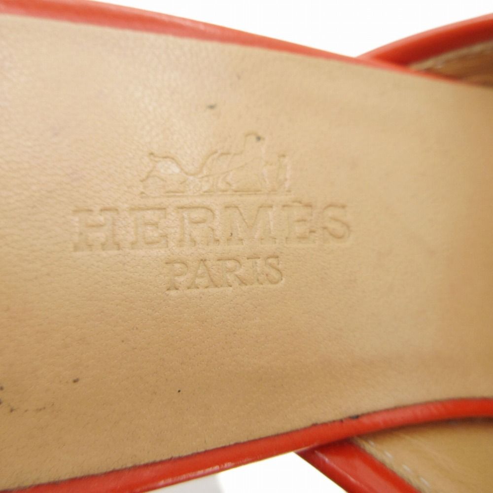 HERMES エルメス Hロゴ パテントレザー ミュール サンダル シューズ