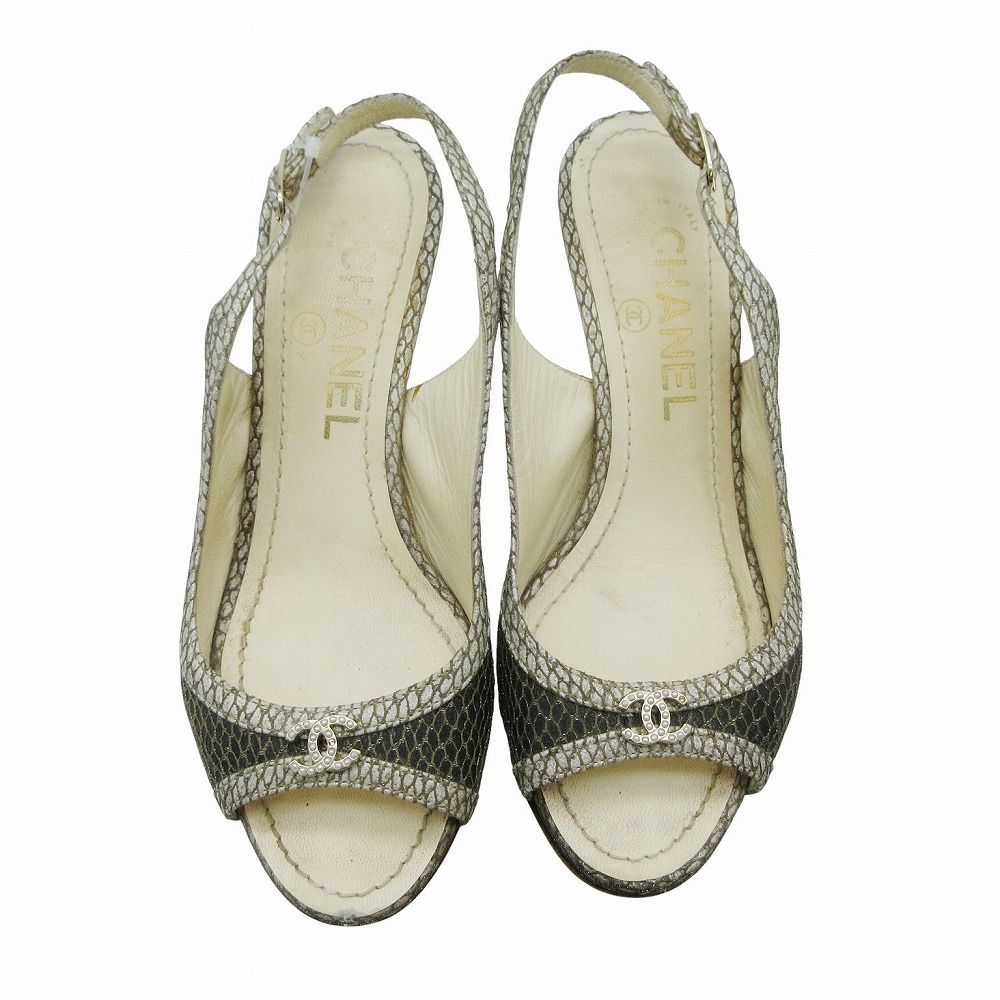 CHANEL シャネル　ミュール　パイソン　リボン　ヒール　ココマーク org.jpg