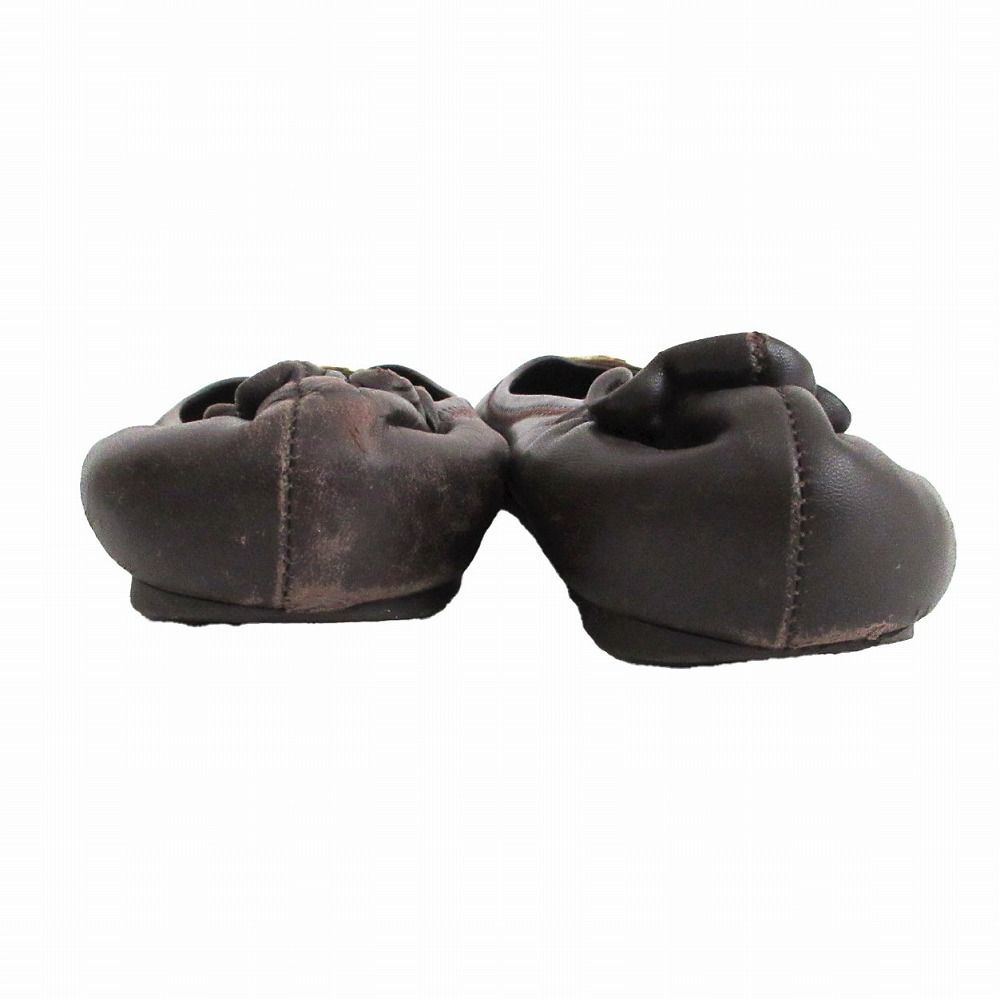 Tory Burch ダークブラウン フラットシューズ TORY BURCH トリーバーチ ロゴプレート レザー バレエシューズ