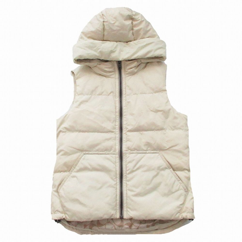 COACH フード付きダウンベスト S アイボリー COACH コーチ フード付き ダウンベスト シグネチャー柄裏地 アイボリー