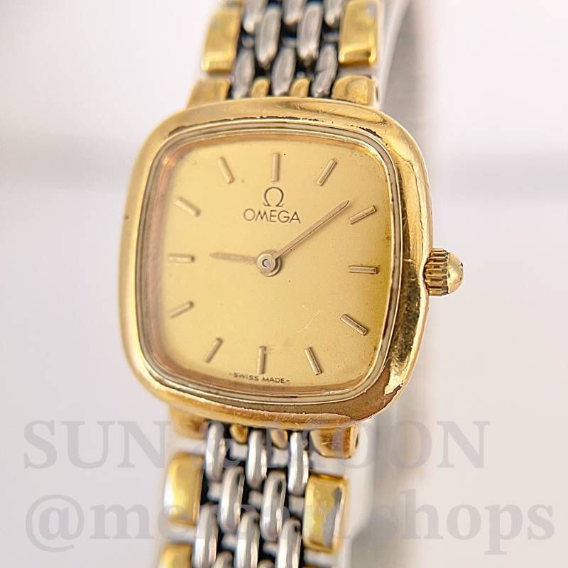 稼働 オメガ デヴィル クオーツ レディース腕時計 スクエア ゴールド