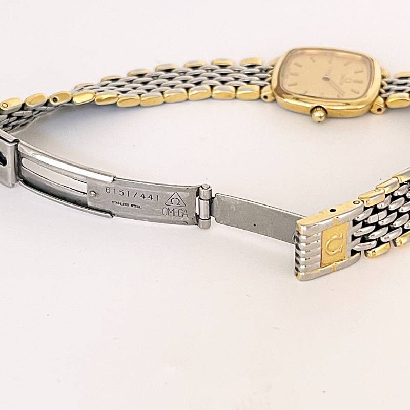稼働 オメガ デヴィル クオーツ レディース腕時計 スクエア ゴールド
