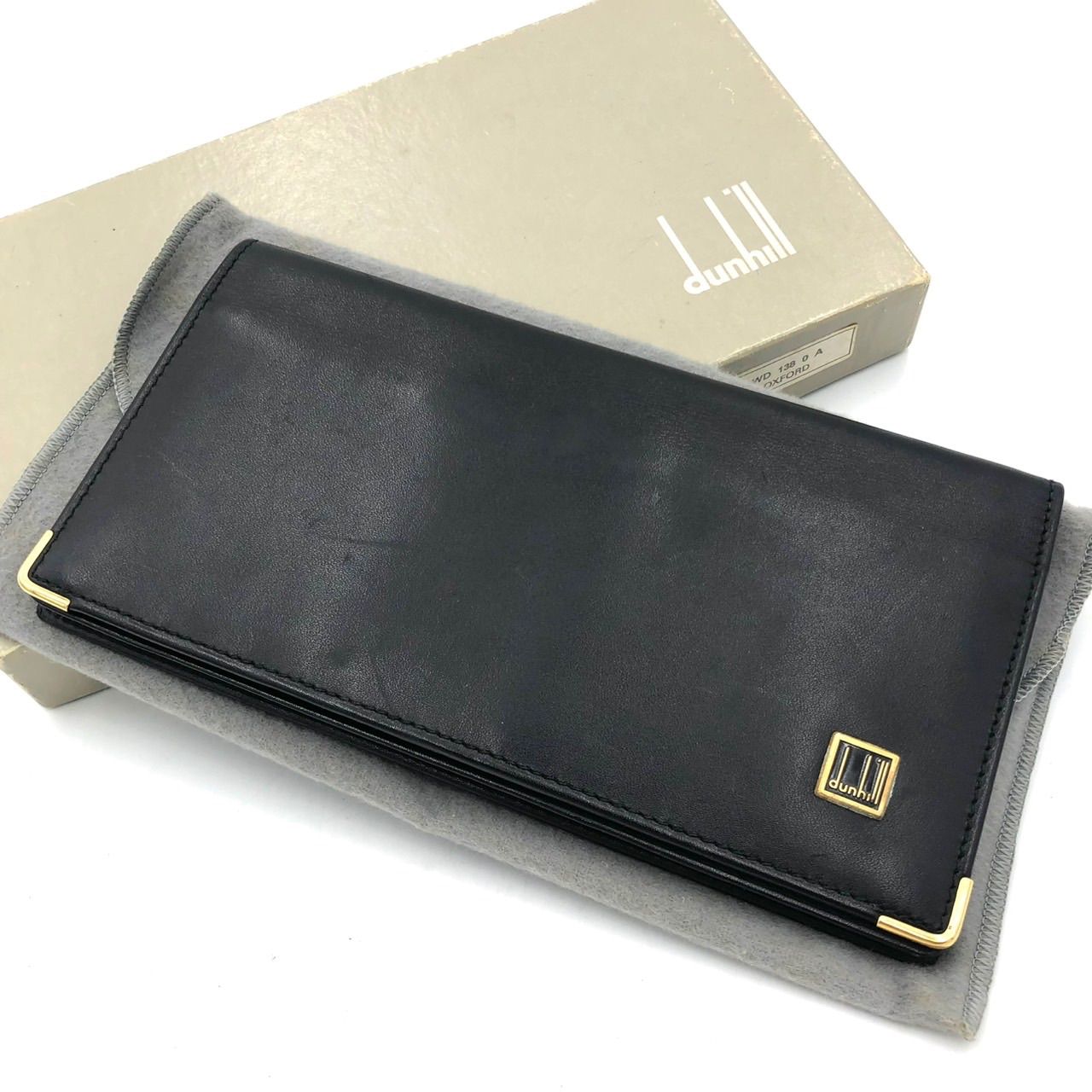 ダンヒル 長財布 札入れ レザー 本革 黒 ブラック 箱付き メンズ ロゴ 