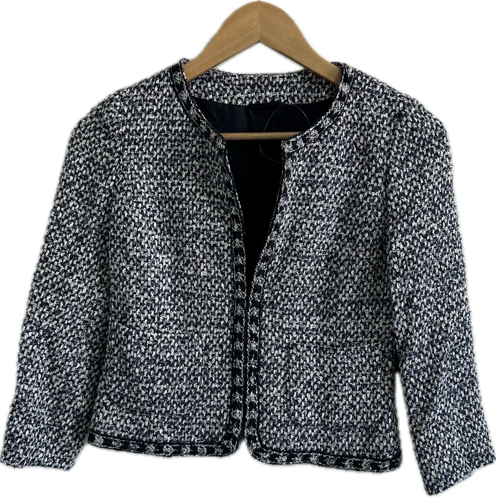 ANAYIアナイ ツイードノーカラージャケット アウター ネイビーホワイト