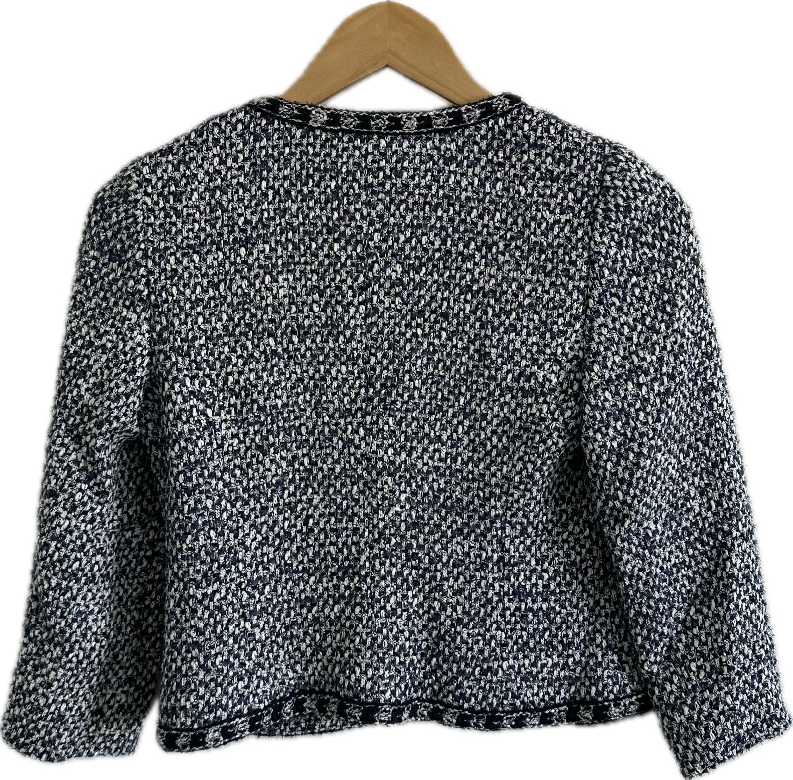 ANAYIアナイ ツイードノーカラージャケット アウター ネイビーホワイト