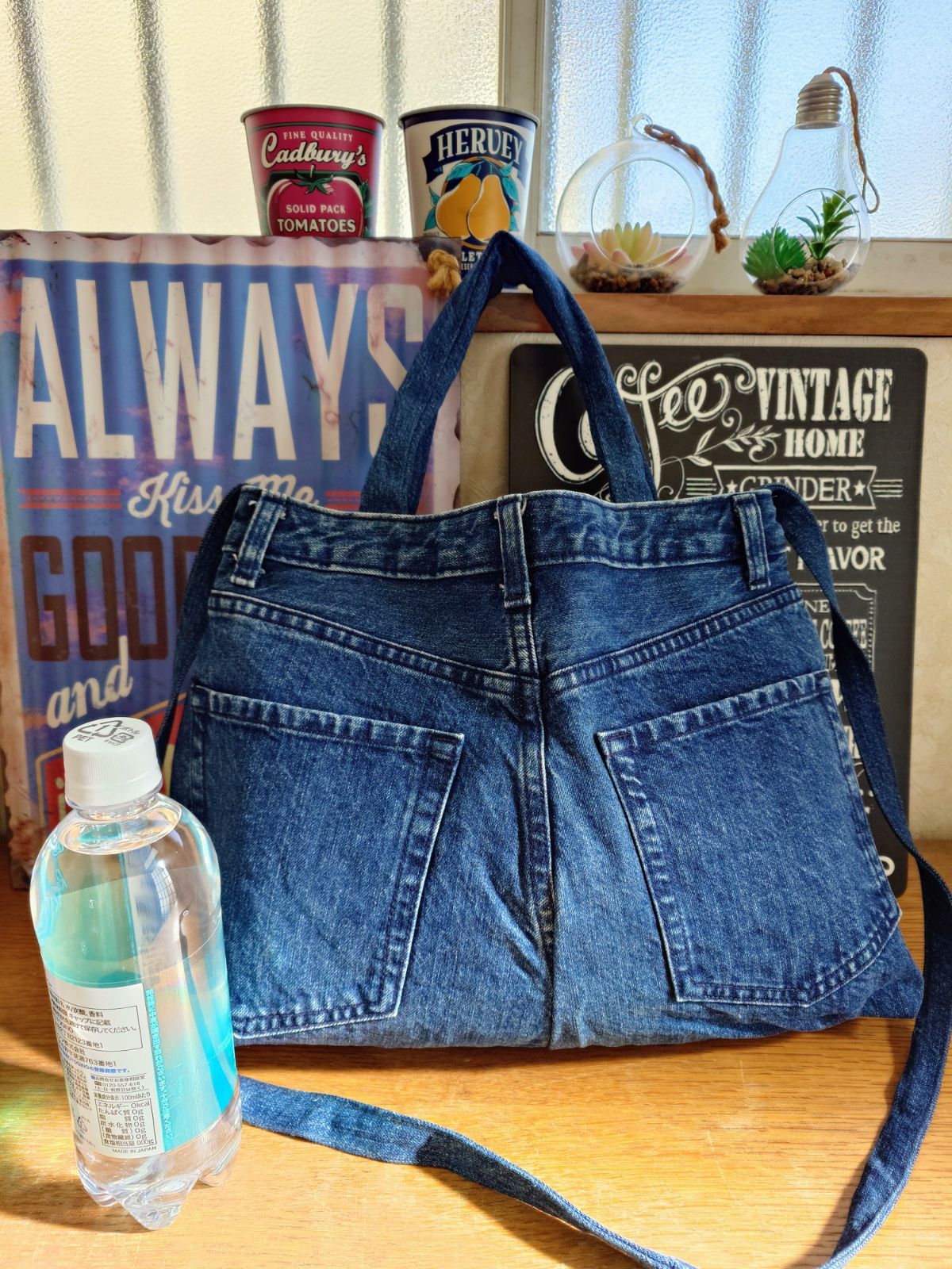 139☆USEDダメージデニムリメイク☆大きめショルダーバック☆トート