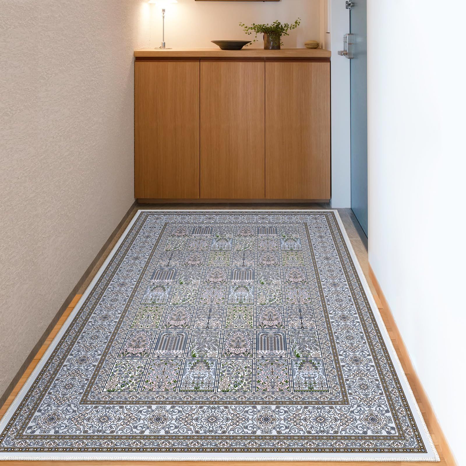 絨毯 130×200cm 長方形 北欧 ヴィンテージチェック柄 ライトブルー 